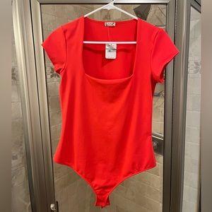 Free people Red Square Neck Bodysuit